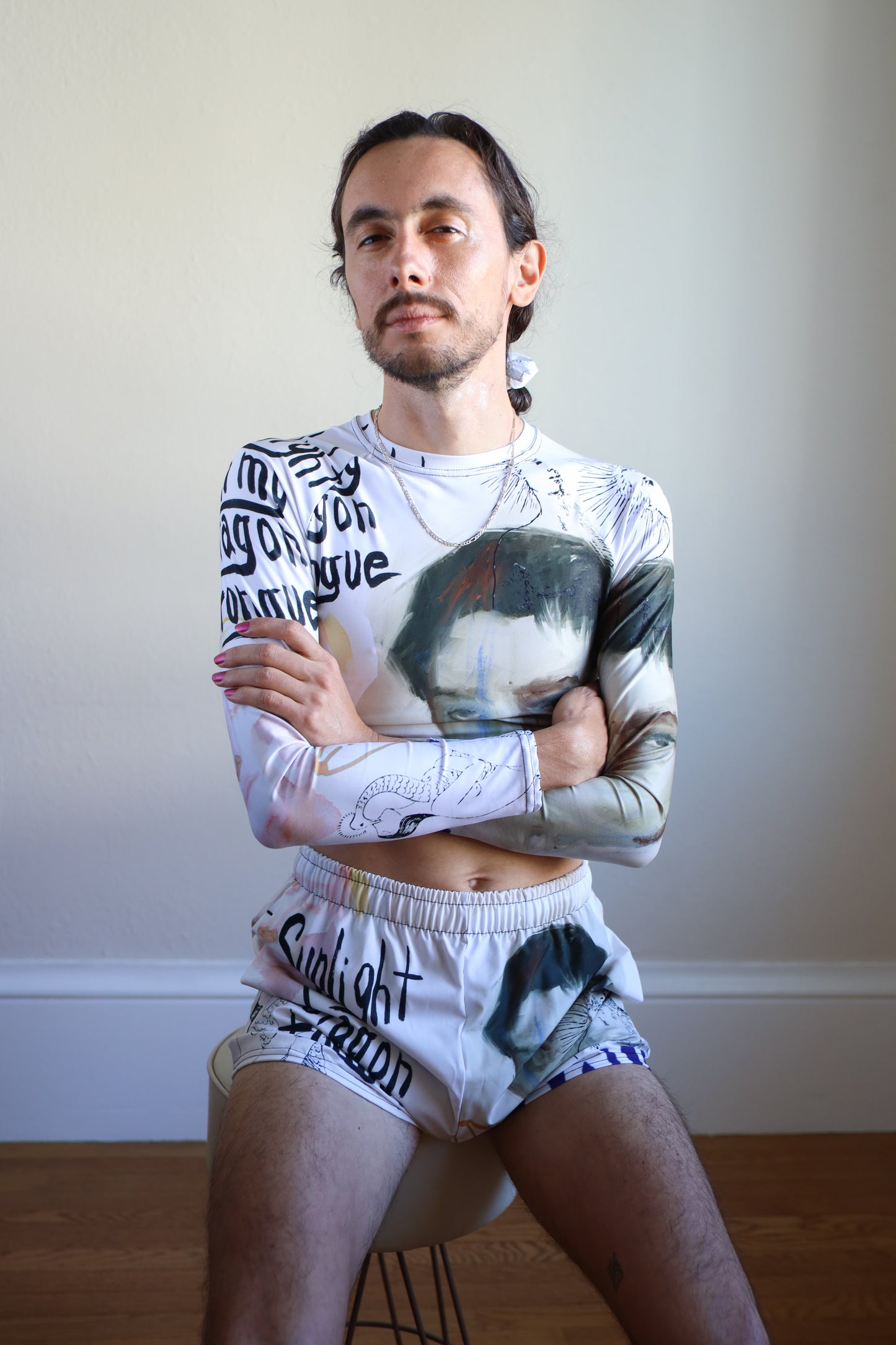 Recycled long-sleeve crop top